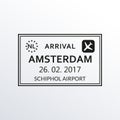 Amsterdam passport stamp. The Netherlands airport visa stamp or immigration sign. Custom control cachet. Vector illustration.